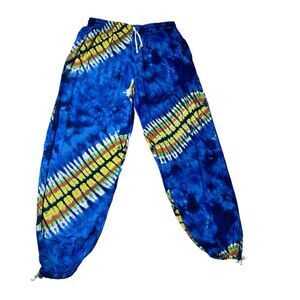 Tie-dye Harem Joggers VLVWATV Pants  M/LBoho Drawstring VTG Rayon? Lose Fit Blue